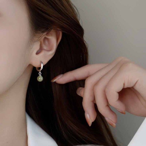 Round Jade Bead Prosperity Earrings Round Jade Bead Prosperity Earrings