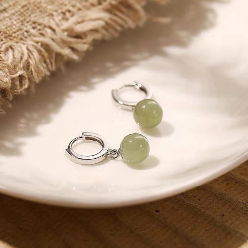 Round Jade Bead Prosperity Earrings Round Jade Bead Prosperity Earrings