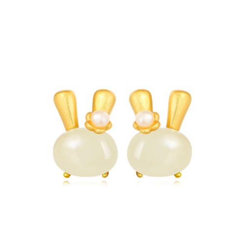 925 Sterling Silver Hetian Jade Rabbit Pearl Abundance Earrings 925 Sterling Silver Hetian Jade Rabbit Pearl Abundance Earrings