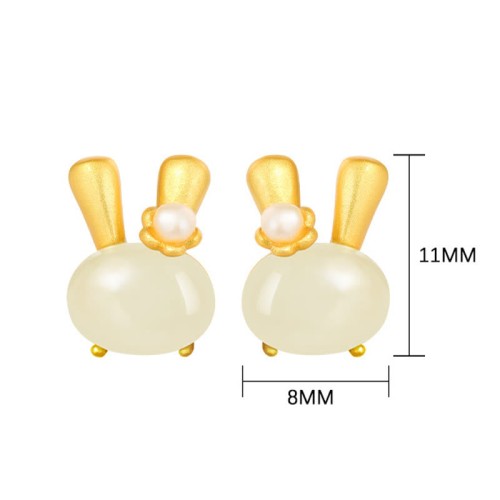 925 Sterling Silver Hetian Jade Rabbit Pearl Abundance Earrings 925 Sterling Silver Hetian Jade Rabbit Pearl Abundance Earrings