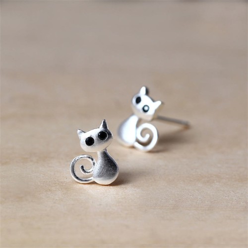 925 Sterling Silver Cute Cat Kitten Blessing Stud Earrings 925 Sterling Silver Cute Cat Kitten Blessing Stud Earrings