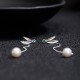 925 Sterling Silver Zircon Pearl Bamboo Leaves Protection Earrings
