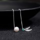 925 Sterling Silver Zircon Pearl Bamboo Leaves Protection Earrings
