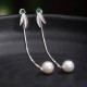 925 Sterling Silver Zircon Pearl Bamboo Leaves Protection Earrings