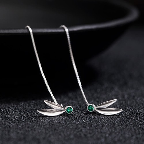 925 Sterling Silver Zircon Pearl Bamboo Leaves Protection Earrings