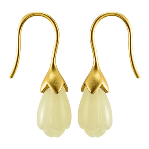 925 Sterling Silver Hetian Jade Magnolia Abundance Earrings 925 Sterling Silver Hetian Jade Magnolia Abundance Earrings