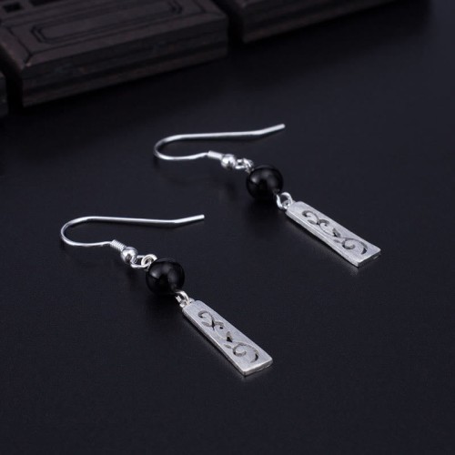 925 Sterling Silver Black Onyx Vine Protection Drop Earrings 925 Sterling Silver Black Onyx Vine Protection Drop Earrings