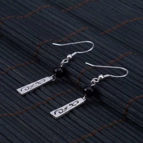 925 Sterling Silver Black Onyx Vine Protection Drop Earrings 925 Sterling Silver Black Onyx Vine Protection Drop Earrings
