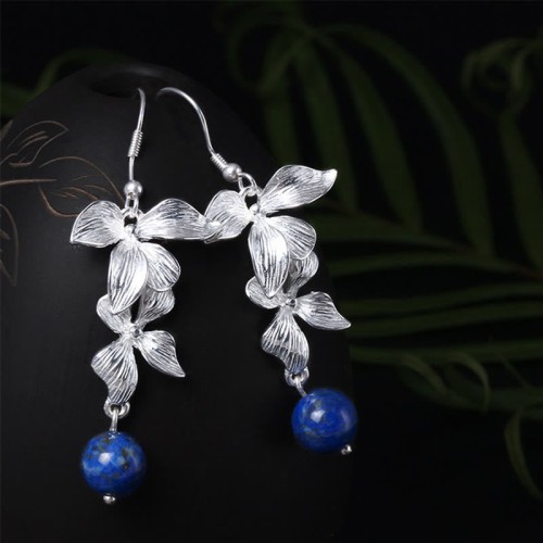 925 Sterling Silver Lazurite Ethnic Flower Earrings 925 Sterling Silver Lazurite Ethnic Flower Earrings