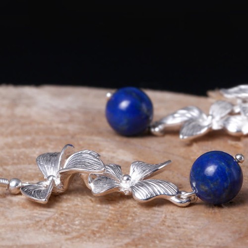 925 Sterling Silver Lazurite Ethnic Flower Earrings 925 Sterling Silver Lazurite Ethnic Flower Earrings