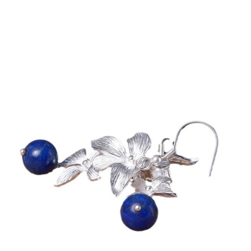 925 Sterling Silver Lazurite Ethnic Flower Earrings 925 Sterling Silver Lazurite Ethnic Flower Earrings