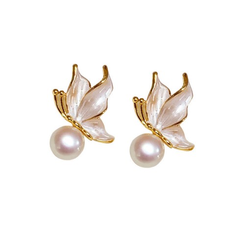 925 Sterling Silver Gold-Plated Natural Pearl Butterfly Wisdom Stud Earrings 925 Sterling Silver Gold-Plated Natural Pearl Butterfly Wisdom Stud Earrings