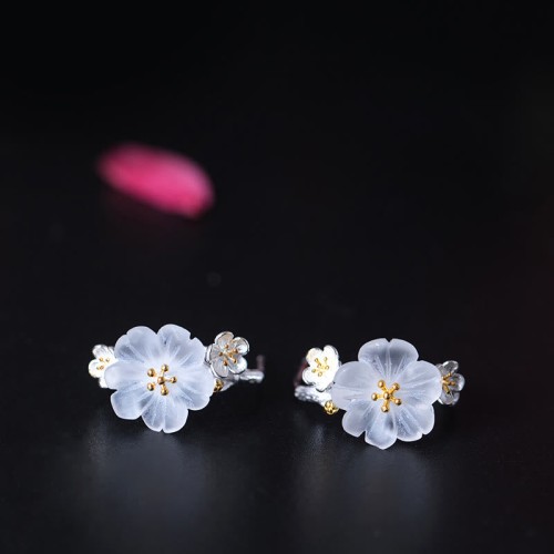 925 Sterling Silver Plum Blossom Floral Blessing Earrings 925 Sterling Silver Plum Blossom Floral Blessing Earrings