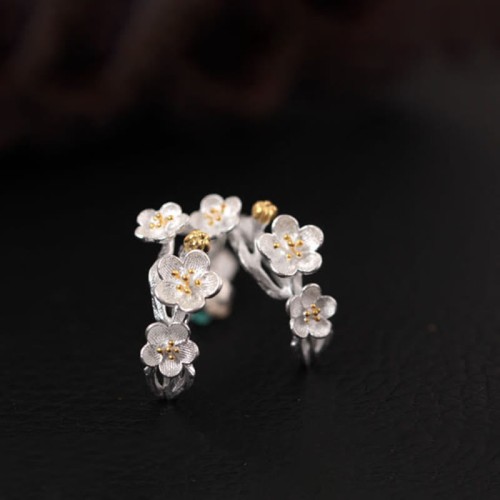 925 Sterling Silver Plum Blossom Floral Blessing Earrings 925 Sterling Silver Plum Blossom Floral Blessing Earrings