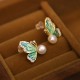 925 Sterling Silver 18K Gold Plated Copper Pearl Butterfly Healing Stud Earrings 925 Sterling Silver 18K Gold Plated Copper Pearl Butterfly Healing Stud Earrings