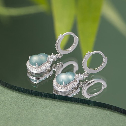 925 Sterling Silver Green Jade Gourd Abundance Earrings