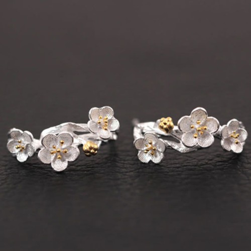 925 Sterling Silver Plum Blossom Floral Blessing Earrings 925 Sterling Silver Plum Blossom Floral Blessing Earrings