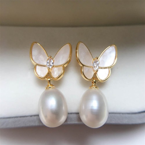 925 Sterling Silver 18K Gold Copper Pearl Butterfly Optimism Stud Earrings 925 Sterling Silver 18K Gold Copper Pearl Butterfly Optimism Stud Earrings
