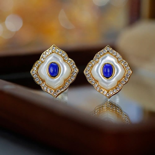 925 Sterling Silver Tridacna Stone Lazurite Blessing Jewelry Set 925 Sterling Silver Tridacna Stone Lazurite Blessing Jewelry Set