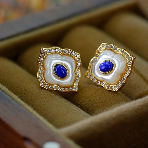 925 Sterling Silver Tridacna Stone Lazurite Blessing Jewelry Set 925 Sterling Silver Tridacna Stone Lazurite Blessing Jewelry Set