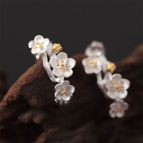 925 Sterling Silver Plum Blossom Floral Blessing Earrings 925 Sterling Silver Plum Blossom Floral Blessing Earrings