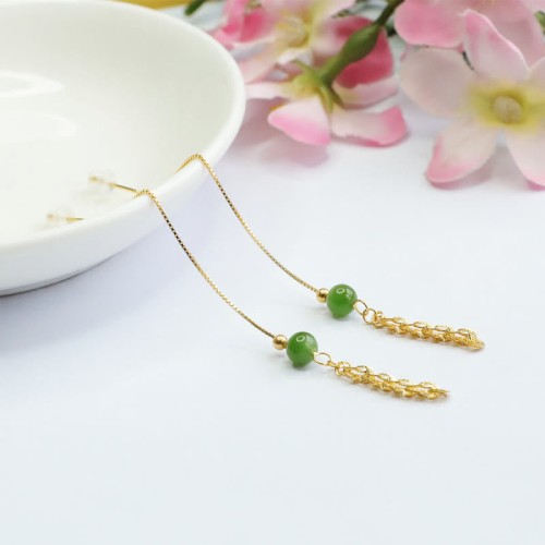 925 Sterling Silver Hetian Cyan Jade Phoenix Tail Drop Earrings 925 Sterling Silver Hetian Cyan Jade Phoenix Tail Drop Earrings