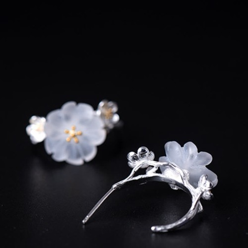 925 Sterling Silver Plum Blossom Floral Blessing Earrings 925 Sterling Silver Plum Blossom Floral Blessing Earrings