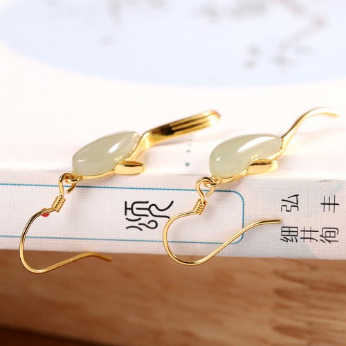 Fish Pattern Jade Luck Drop Earrings Fish Pattern Jade Luck Drop Earrings