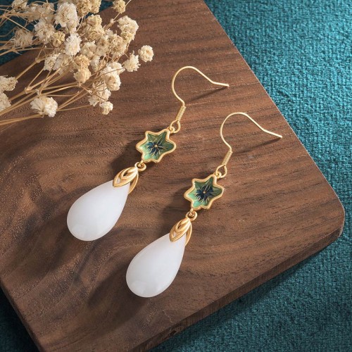 FengShui White Jade Luck Drop Earrings FengShui White Jade Luck Drop Earrings