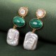 925 Sterling Silver Baroque Pearl Malachite Healing Drop Earrings 925 Sterling Silver Baroque Pearl Malachite Healing Drop Earrings