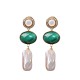 925 Sterling Silver Baroque Pearl Malachite Healing Drop Earrings 925 Sterling Silver Baroque Pearl Malachite Healing Drop Earrings
