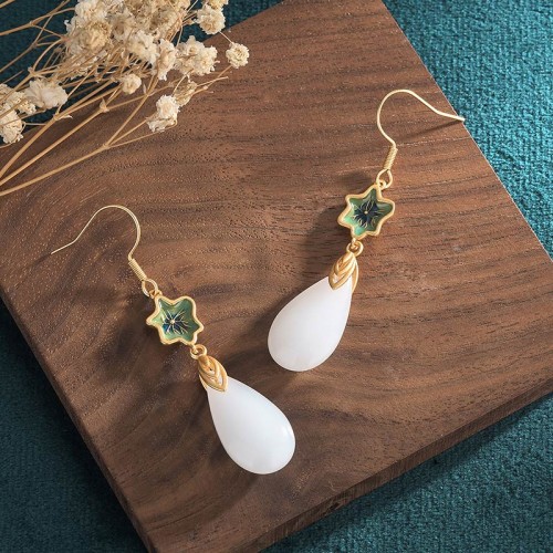 FengShui White Jade Luck Drop Earrings FengShui White Jade Luck Drop Earrings