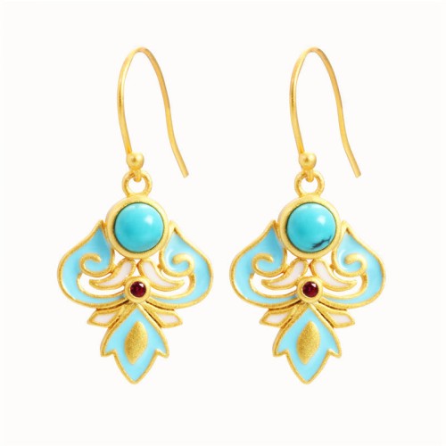 Copper Enamel Turquoise Positive Drop Earrings