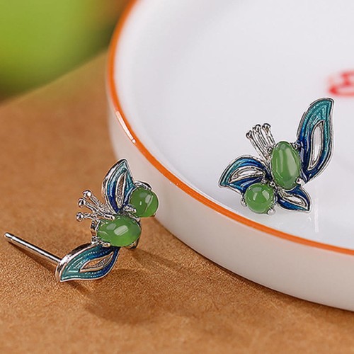 925 Sterling Silver Plated Gold Cyan Jade Butterfly Healing Earrings 925 Sterling Silver Plated Gold Cyan Jade Butterfly Healing Earrings