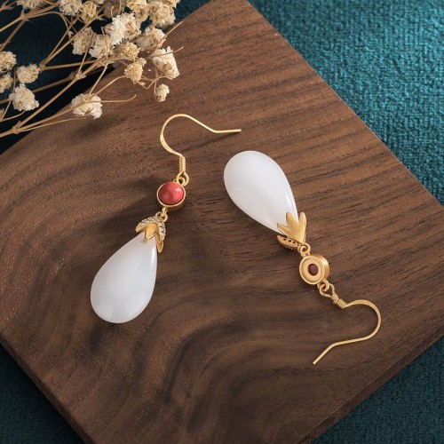 FengShui White Jade Luck Drop Earrings FengShui White Jade Luck Drop Earrings