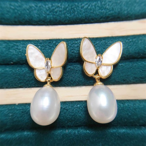 925 Sterling Silver 18K Gold Copper Pearl Butterfly Optimism Stud Earrings 925 Sterling Silver 18K Gold Copper Pearl Butterfly Optimism Stud Earrings