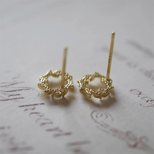 925 Sterling Silver Copper Wreath Blessing Flower Earrings 925 Sterling Silver Copper Wreath Blessing Flower Earrings
