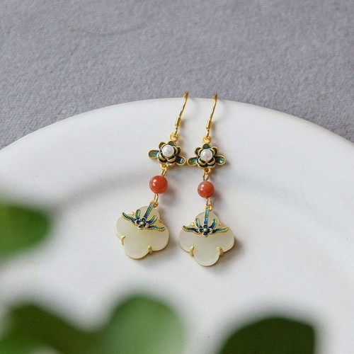 Lucky Four-Leaf Clover Jade Copper Earrings Lucky Four-Leaf Clover Jade Copper Earrings