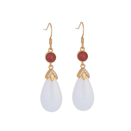 FengShui White Jade Luck Drop Earrings FengShui White Jade Luck Drop Earrings