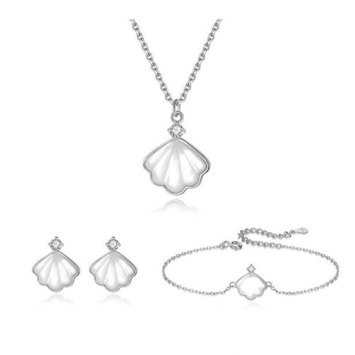 925 Sterling Silver Tridacna Stone Shell Blessing Jewelry Set