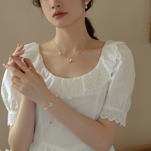 14K Gold-Plated Copper Pearl Butterfly Blessing Jewelry Set 14K Gold-Plated Copper Pearl Butterfly Blessing Jewelry Set