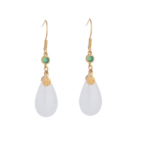 FengShui White Jade Luck Drop Earrings FengShui White Jade Luck Drop Earrings
