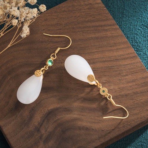 FengShui White Jade Luck Drop Earrings FengShui White Jade Luck Drop Earrings