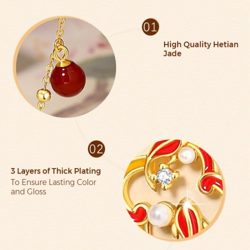 925 Sterling Silver Four Leaf Clover Koi Fish Red Agate Wealth Jewelry Set 925 Sterling Silver Four Leaf Clover Koi Fish Red Agate Wealth Jewelry Set