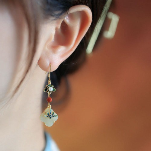 Lucky Four-Leaf Clover Jade Copper Earrings Lucky Four-Leaf Clover Jade Copper Earrings