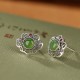 925 Silver Hetian Cyan Jade Hollow Luck Ring Earrings Set 925 Silver Hetian Cyan Jade Hollow Luck Ring Earrings Set