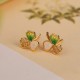925 Sterling Silver Plated Gold Hetian Jade Shamrock Necklace Earrings 925 Sterling Silver Plated Gold Hetian Jade Shamrock Necklace Earrings