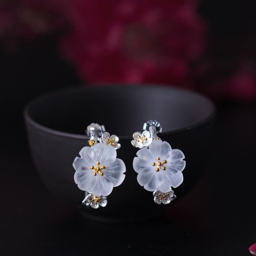 925 Sterling Silver Plum Blossom Floral Blessing Earrings 925 Sterling Silver Plum Blossom Floral Blessing Earrings