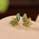 925 Sterling Silver Plated Gold Cyan Jade Butterfly Healing Earrings 925 Sterling Silver Plated Gold Cyan Jade Butterfly Healing Earrings