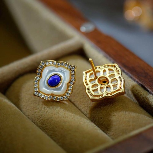 925 Sterling Silver Tridacna Stone Lazurite Blessing Jewelry Set 925 Sterling Silver Tridacna Stone Lazurite Blessing Jewelry Set